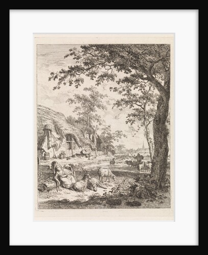 Shepherdess with sheep on a farm by Leendert Overbeek