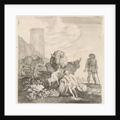 Woman surprised when bathing by Moyses van Wtenbrouck