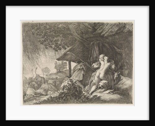 Shepherd and shepherdess shelter from a storm by Moyses van Wtenbrouck
