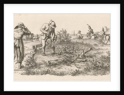 A woman with a basket and soldiers on horseback by Jacob Ernst Marcus