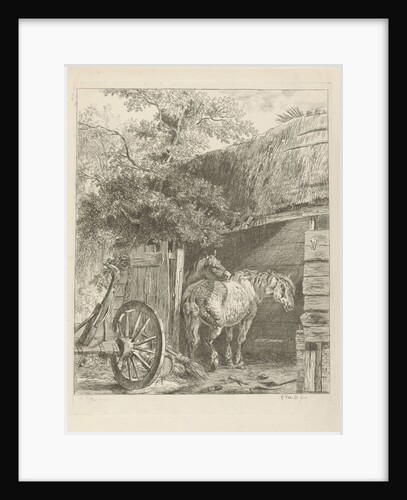 Two horses in a barn by Pieter Gerardus van Os