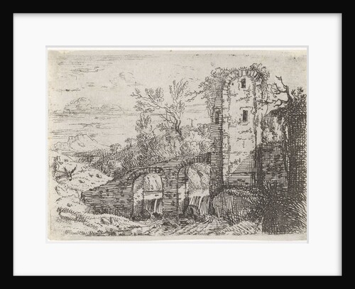 Stone bridge over waterfall by Jan van Nickelen