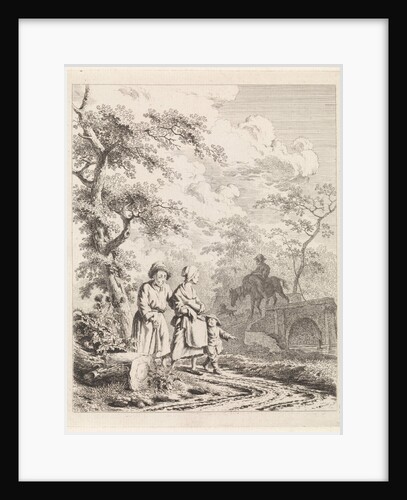 Old man, woman and child on a forest path by Leendert Overbeek