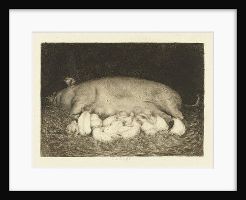 Sow with piglets lying in stable by Carel Lodewijk Dake