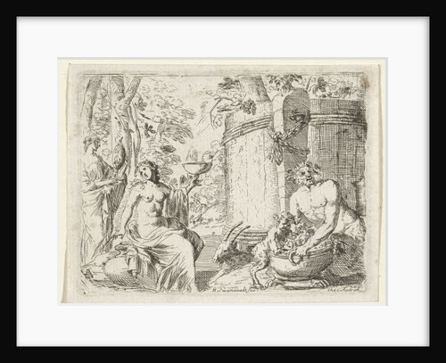 Two nymphs and two satyrs in a wooden tub, Herman van Swanevelt by Charles Audran