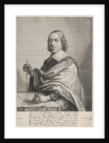 Portrait of architect Jacob Vennekool with a design for the town hall on the Dam Amsterdam by Anonymous