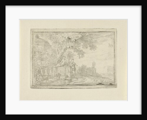 Arcadian landscape with a shepherd at a well by Simon Klapmuts