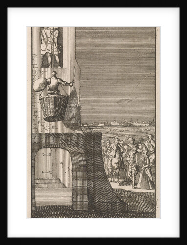Don Clarazel is lifted in a laundry basket by Nathanael Holbeex