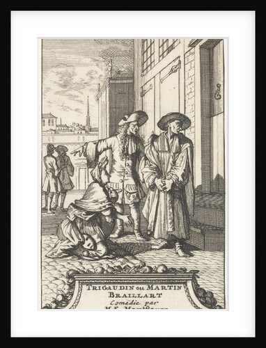 Lucie kneels in front of La Riviere who is dressed as cleric, Caspar Luyken by Adriaan Braakman
