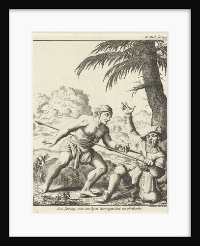 Javanese and Dutch man stabbing each other with a spear and a dagger down by Jan Luyken