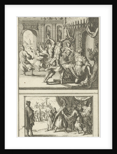 Julius Caesar assassinated. Polycrates kindly received by Orates by Johannes Boekholt