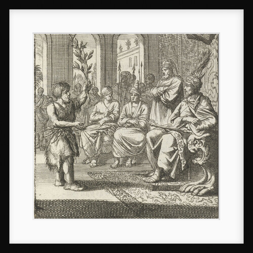 Farmer speaks with an olive branch in hand to the prince and his advisers by Aart Wolsgrein