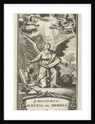 Angel praying with outstretched arms to God by Barent Bos