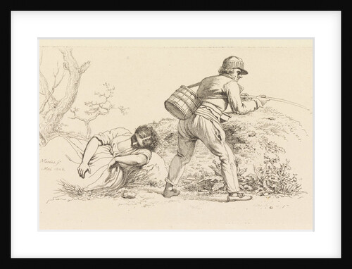 Study Sheet with a sleeping woman and an angler by Jacob Ernst Marcus