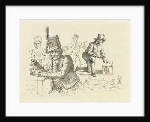 Hussar with glass and bottle on a table by Jacob Ernst Marcus
