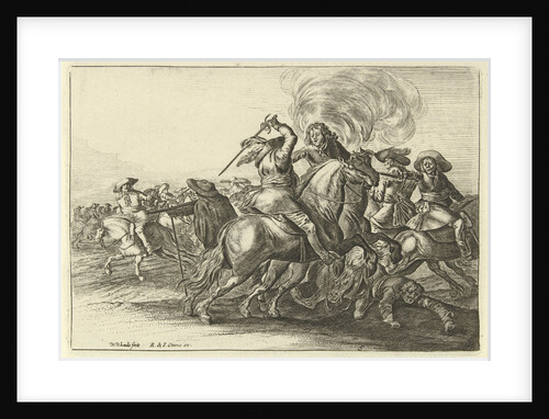 Battlefield Scene with riders fighting by Reinier & Josua Ottens