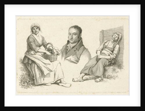 Portrait of Daniel Vrijdag between two farmers by Hendrik Willem Caspari