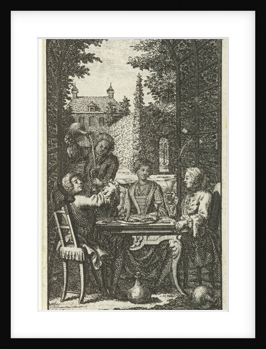July a company under a pergola having a meal by Jan Caspar Philips