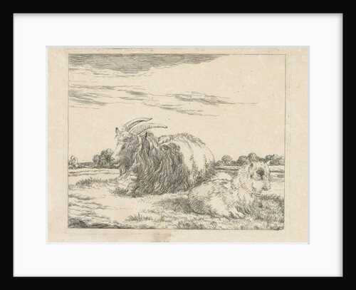 Reclining goat and kid by Pieter Gerardus van Os