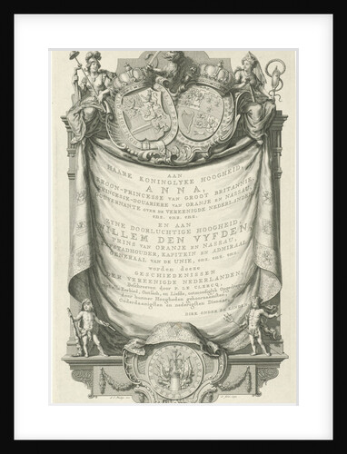 Ornamental frame with the coats of arms of Anne of Hanover and William V by Jan Caspar Philips