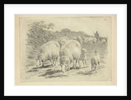 Sheep and lambs in the meadow by Frans Lebret