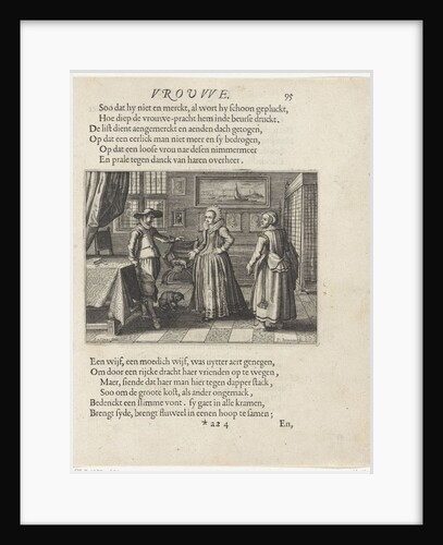 Couple and clerk in an interior by Pieter Serwouters