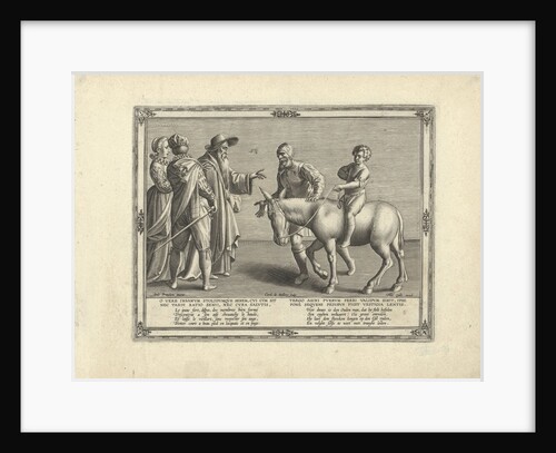 Son on the back of the donkey by Philips Galle