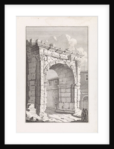 Ruins of a Roman gate with two men by Bonaventura van Overbeek