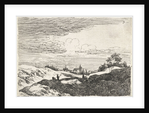 Sloping landscape with church towers by Clement de Jonghe