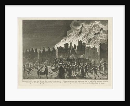 Uncontrollable fire in the Amsterdam theater seen from the Prinsengracht by Noach van der Meer II