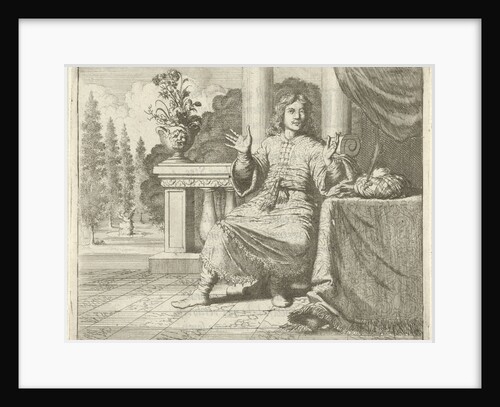 Joseph sitting at a table on which his turban is laying by Jan Luyken