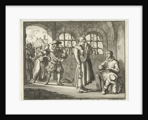 Jacques d'Auchy in prison in Leeuwarden say goodbye to his wife by Jan Luyken