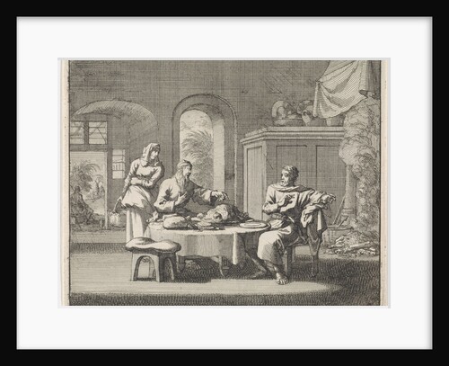 Saint Spiridon of Cyprus offers a salted pork by Jan Luyken