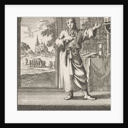 Indoors appoint a man to a wall clock by Jacobus van Hardenberg