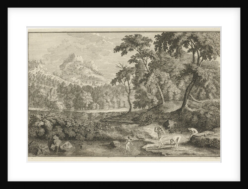 Arcadian landscape with bathing women by Leonard Schenk