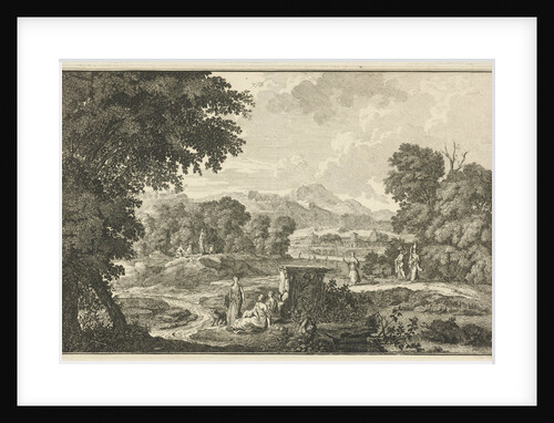 Arcadian landscape with six women at a tomb by Leonard Schenk