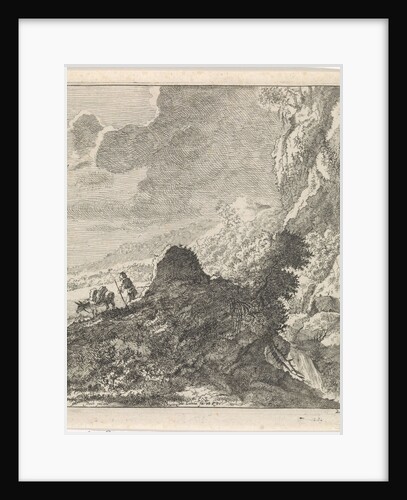 Mountain landscape with hikers and mule by Jacob Lutma