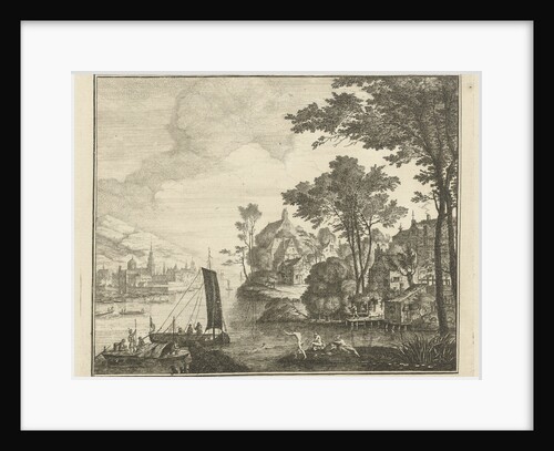 River landscape with bathers by Gerard Melder