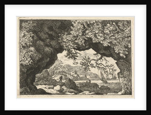 Seascape through an opening in the rocks by Allaert van Everdingen