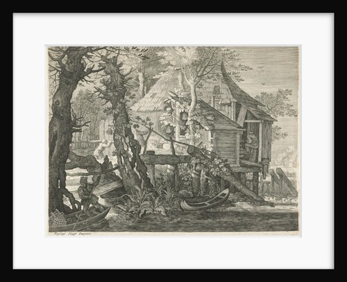 Forest hut on stilts in a river by Aegidius Sadeler