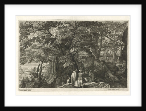 River with rocks and water mill by Aegidius Sadeler