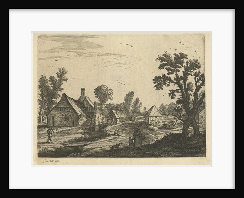 Village scene with woman and child in the village street by Jan van de Cappelle
