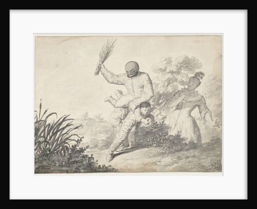 Scene from the Commedia dell'Arte with boy getting beating of a man by Anonymous