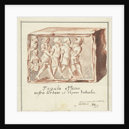 Red tile with image of imprisonment of Batavians by Romans by Anonymous