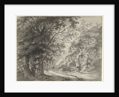 Forest Landscape with dirt road and traveler by Anonymous