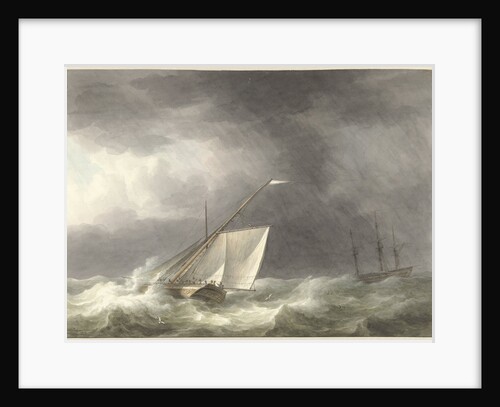 Two sailing ships in rough seas by Martinus Schouman