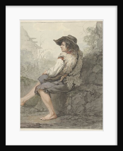 Sitting boy with hat and sheepskin by Jacob van Strij
