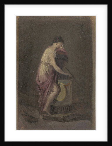 Standing grieving woman at a tomb by Anonymous