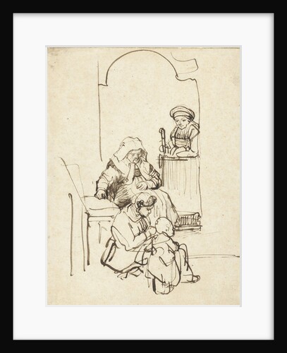 Three Women and a Child at a Door by Rembrandt Harmensz. van Rijn