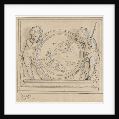 Two putti with medallion by Jacob de Wit